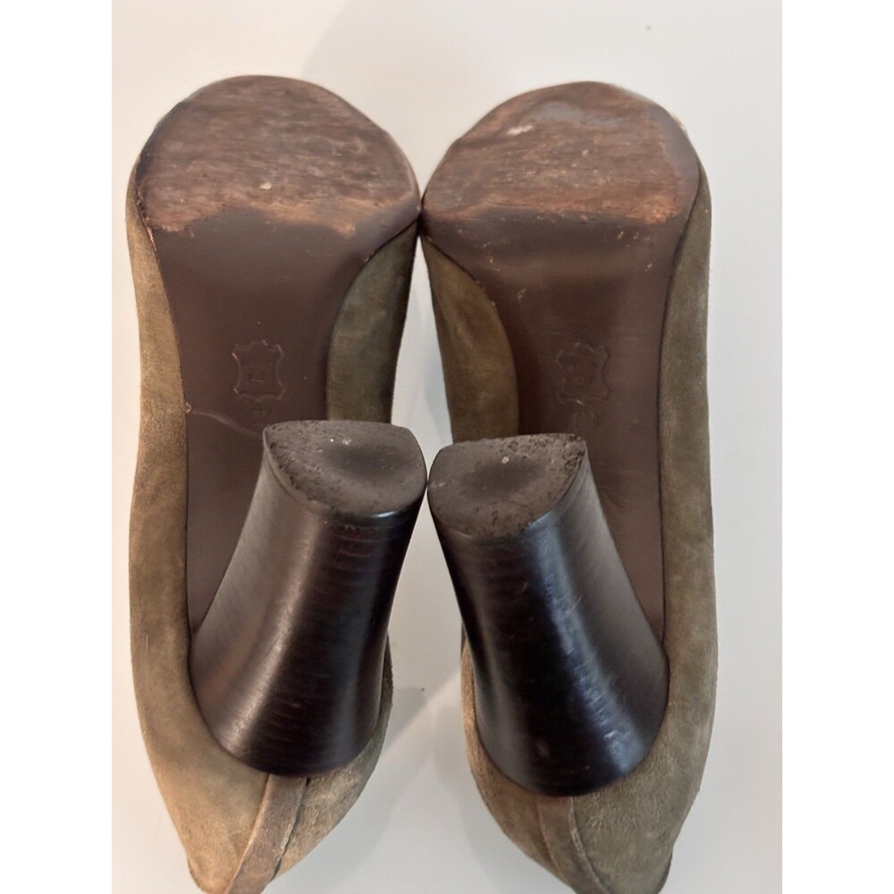 Tory Burch Suede Snakeskin Cap Toe Pumps Size 8 Gold Logo Leather Sole Heels - Picture 7 of 9